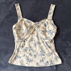 Floral Cream and Blue Women's Top